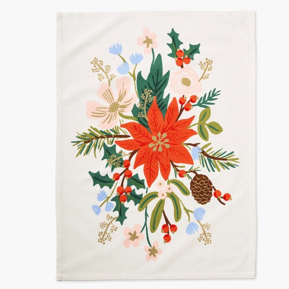 Rifle Paper Co. Christmas  HOLIDAY BOUQUET Tea towel NWT